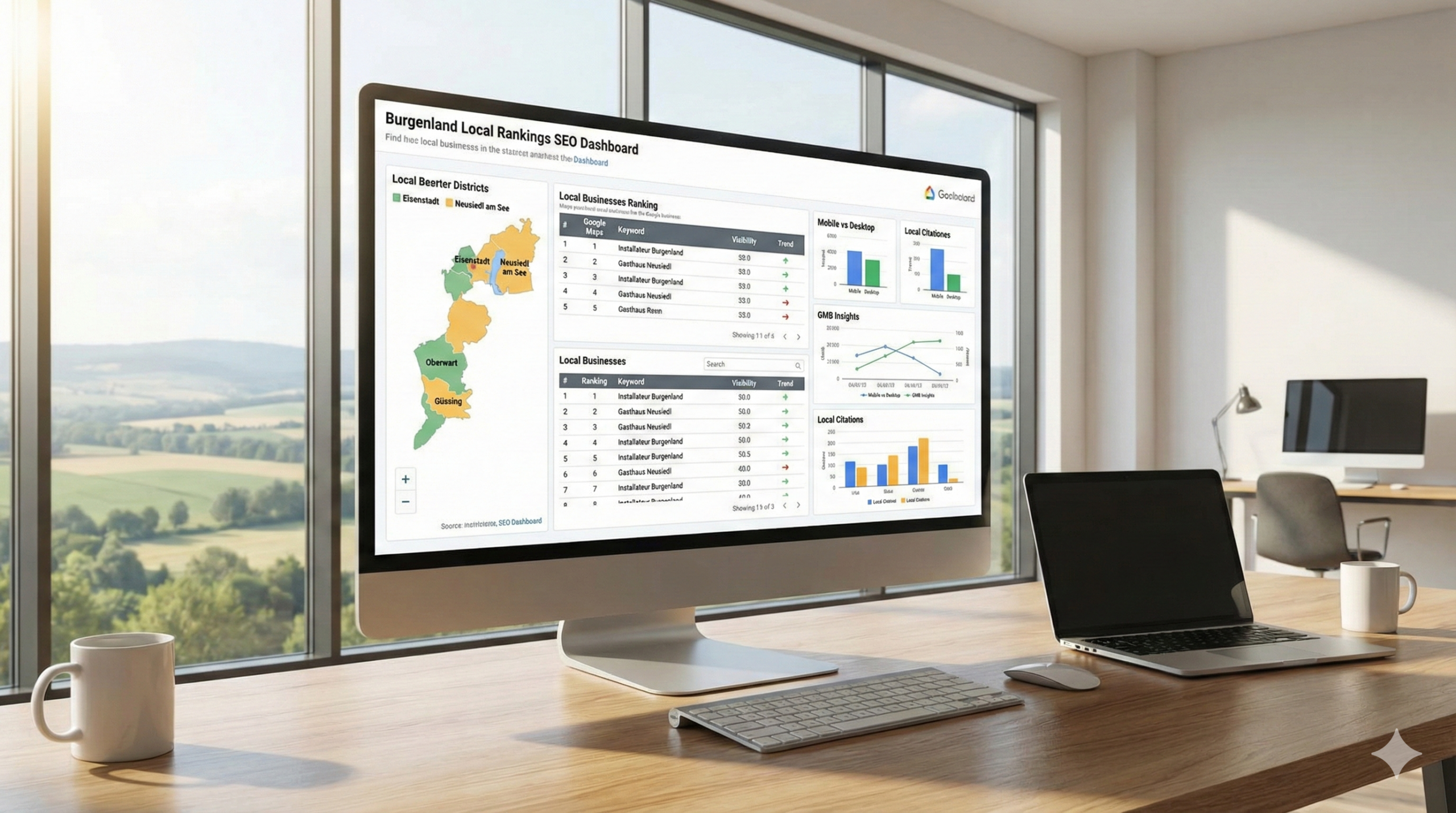 SEO-Dashboard mit lokalen Rankings für Betriebe im Burgenland